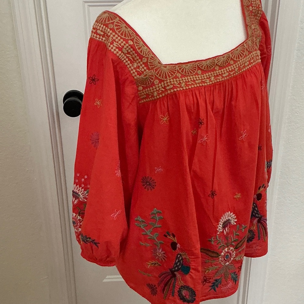 Johnny Was Red Embroidered Blouse - Picture 4 of 7